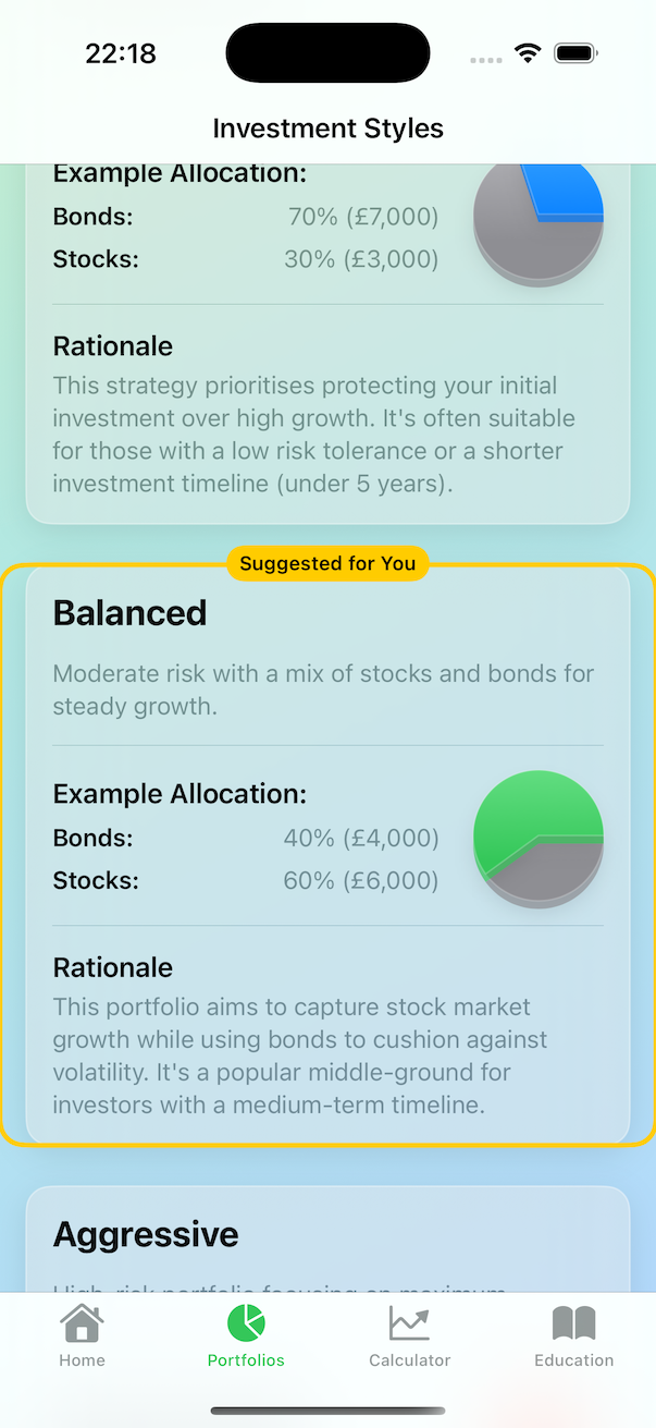 Screenshot of Portfolio Examples with 3D Pie Charts